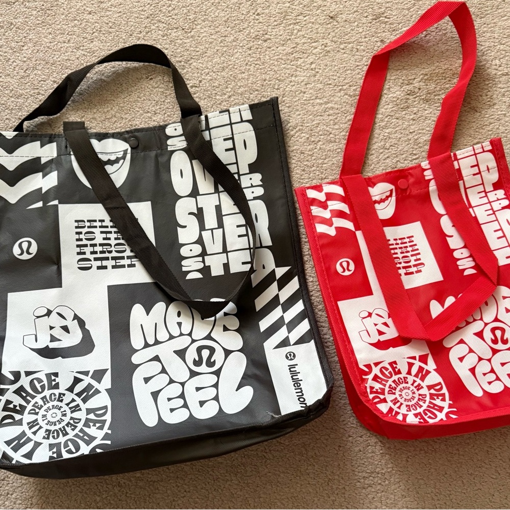 Set of 2 - lululemon athletica Black & Red Tote Bags, One Large One Small